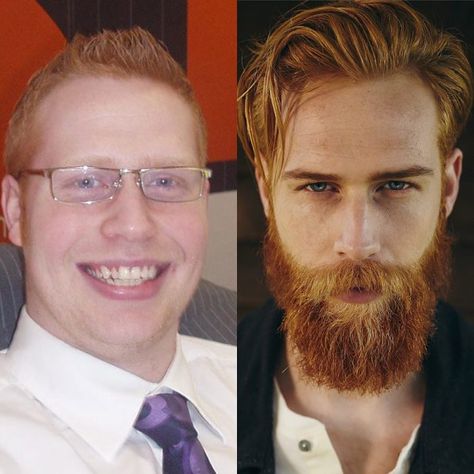 Transformaciones de hombres que se dejaron crecer la barba Beards And Mustaches, Ginger Beard, Beard Hairstyle, Cool Hairstyles For Men, Beard Tattoo, Grow Beard, Corte De Cabelo Masculino, Beard Balm, Beard Care