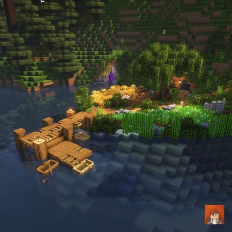 This is just a little dock in my survival world. The texture pack I use is 'Stay True' and shaders 'complementary shaders' #Minecraft #MinecraftBuilds #MinecraftHouse #minecraftbuildingideas #Victorian #MinecraftBase #minecraftfarm Minecraft Dock Cottagecore, Minecraft Docks Design, Minecraft Island Layout, Cute Dock Minecraft, Dock Design Minecraft, Dsmp Minecraft Builds, Waterside Minecraft House, Ocean Village Minecraft, Fishing Area Minecraft