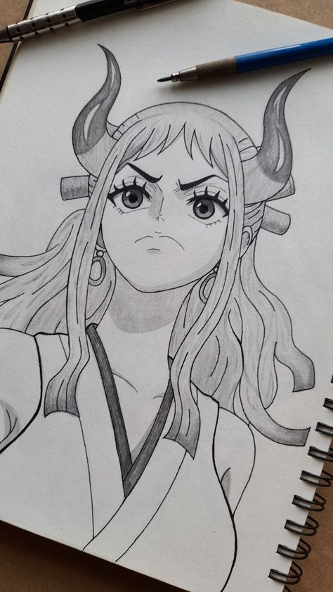 Yamato Drawing One Piece, Anime Sketch One Piece, Yamato Drawing, One Piece Anime Drawing, One Piece Drawing Sketches, One Piece Sketch, Bonney One Piece, Yamato One Piece, Buddha Art Drawing