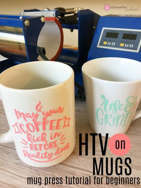 Mug press, Mug Heat Press, mug press machine, mug heat press machine, coffee press mug Mug Press Machine, Coffee Mug Cricut Ideas, Heat Press Mugs, Heat Press Projects, Silhouette School Blog, Cricut Mug Press, Silhouette Cameo Tutorials, Silhouette School, Silhouette Tutorials