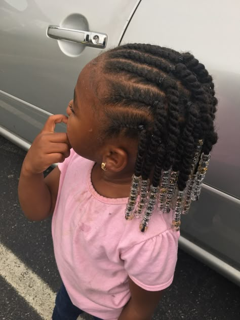 Twist With Beads For Kids Hair, Two Strand Twist Kids Girl Hairstyles, Toddler Two Strand Twist Styles, Two Strand Twist With Beads, Toddler Twist Hairstyles Black Hair, Raya Hairstyles, Twist With Beads, Gigi Hair, Black Baby Girl Hairstyles