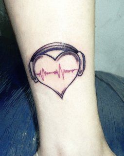 Cute-love music tattoo    love this idea as well Heart With Headphones, Music Heart Tattoo, Love Music Tattoo, Headphones Tattoo, Heartbeat Tattoo, M Tattoos, Music Tattoo Designs, Tattoos For Lovers, Heart Tattoo Designs