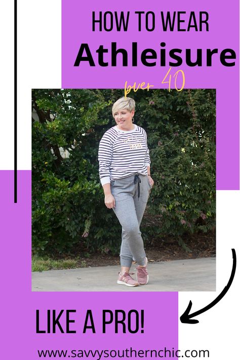 Athleisure- a fashion trend that involves wearing clothing designed for athletics or workouts- leggings, hoodies, joggers, sneakers- in other settings such as school, work or other casual occasions. Here are 7 cute athleisure outfits to help you wear athleisure over 40 like a pro. It's the perfect style for casual days. Athletic Pants Outfit Casual, How To Wear Workout Clothes All Day, Legging Outfits Over 40, Athleisure Outfits For Teachers, Athleisure For Work, Athleisure Stretch Sweatshirt For Layering, Athleisure Style Women, Athleisure Over 50, Athleisure Outfits Over 40