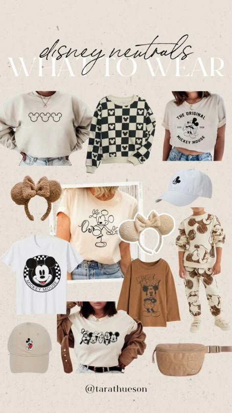 What to wear – Disney Neutrals Disney Trips Outfits, Epcot Outfit Ideas Fall, Disneyland Aesthetic Outfit Winter, Disneyland Birthday Trip, Disney Neutral Outfits, Family Disney Sweatshirts, Disney In December Outfits What To Wear, Disney Travel Outfits, Disney Chic Outfit