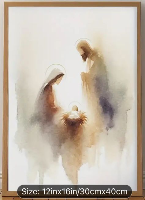 Christmas Manger Scenes Nativity, Manger Scene Watercolor, Simple Watercolor Nativity Scene, Watercolor Manger Scene, Watercolor Nativity Scene, Christian Paintings Easy, Nativity Scene Painting, Nativity Watercolor, Watercolor Nativity