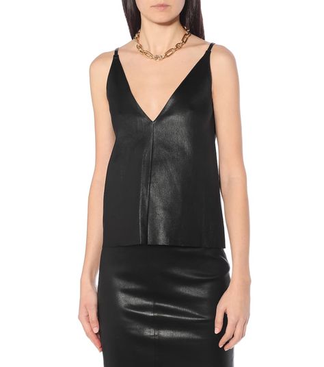 Stouls - Top camisole Salome in pelle | Mytheresa Leather Camisole, Leather Midi Skirt, Cotton Tank Top, Paco Rabanne, Going Out Dresses, Calf Hair, Designer Brands, Stretch Cotton, Jimmy Choo