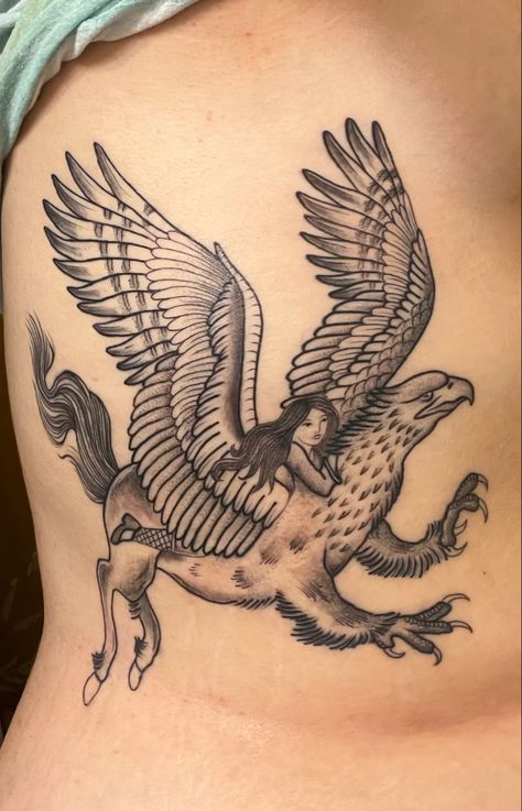 Harry Potter Tattoo Buckbeak Tattoo, Hypogriff Tattoo, Harry Potter Hypogriff, Thunderbird Tattoo Harry Potter, Harry Potter Hippogriff Tattoo, Hippogriff Tattoo, Aragog Harry Potter Tattoo, Buckbeak Harry Potter, Tattoo Ribcage