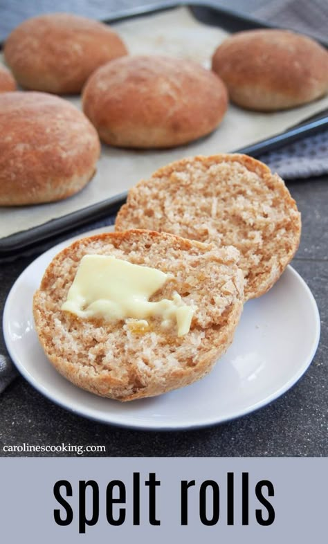 These spelt rolls have a wonderful lightly nutty flavor, tender crumb and are perfect for lunch or as a side to a meal. Soft, flavorful and versatile. #spelt #bread #baking Spelt Rolls, Spelt Bread Recipe, Sprouted Wheat Bread, Spelt Flour Recipes, Spelt Recipes, Gluten Free Flatbread, Spelt Bread, Fresh Milled Flour, Breakfast Bread Recipes