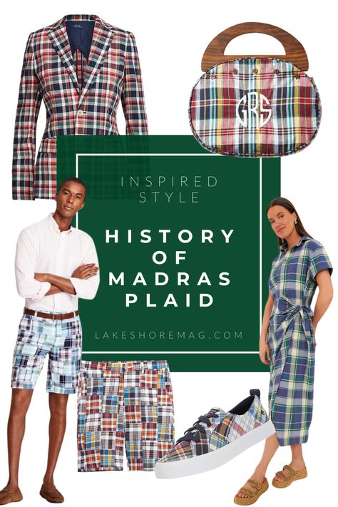 It’s easy to spot at any stylish summer gathering in the lakeside communities of the upper Midwest, the cheerful, brightly hued plaid and patchwork of classic Madras fabric.   Named after the Indian city of Madras (renamed Chennai in 1996 ) in eastern India, Madras fabric is made of lightweight, hand-woven cotton, ideal for the steamy climate of India and summer in the Great Lakes region. Madras Plaid, Summer Gathering, Plaid Jacket, Knee Length Skirt, Summer Wardrobe, Cotton Weaving, Cotton Yarn, Knee Length, Classic Style