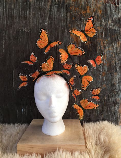 Hat Design Ideas, Monarch Butterfly Costume, Butterfly Fascinator, Butterfly Headpiece, Butterfly Crown, Orange Palette, Mini Hats, Butterfly Costume, Small Butterfly