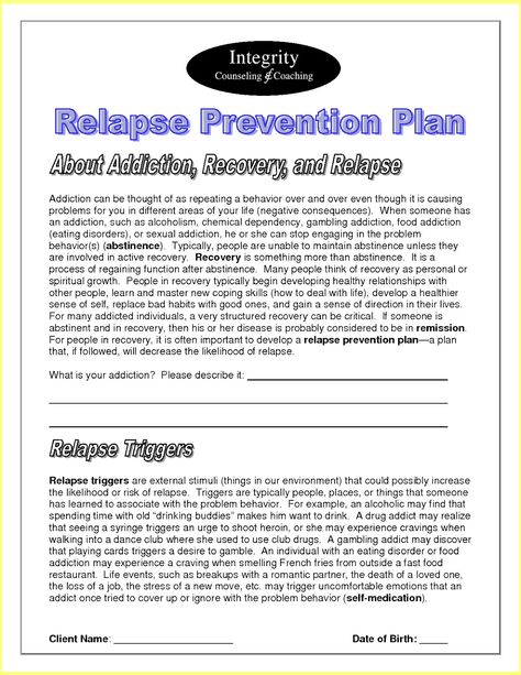 Relapse Prevention Plan, Relapse Prevention, Free Preschool Worksheets, Plan Template, Social Work, Counseling, How To Plan