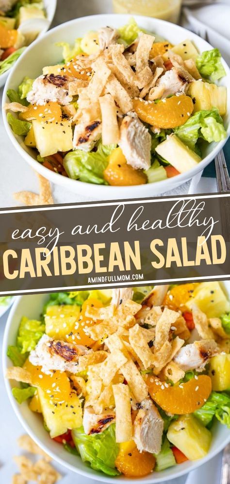 Hearty Salad With Chicken, Tropical Salad Dressing, Caribbean Pasta Salad, Pollo Tropical Copycat Recipes, Caribbean Salads, Caribbean Salad Recipes, Easy Luncheon Menu Ideas, Carribean Salad, Tropical Salad Recipes