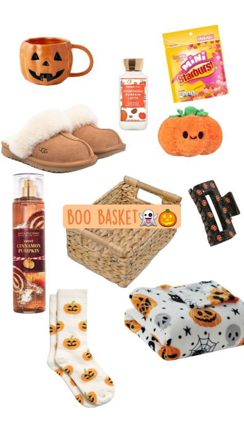 Uggs.Halloween.boobasket. halloween blanket. bath and body works Fall Boo Baskets, Bur Basket, Halloween Boo Basket, Making A Gift Basket, Boo Baskets, Baskets Ideas, Halloween Gift Bags, Xmas Wishlist, Beach Basket