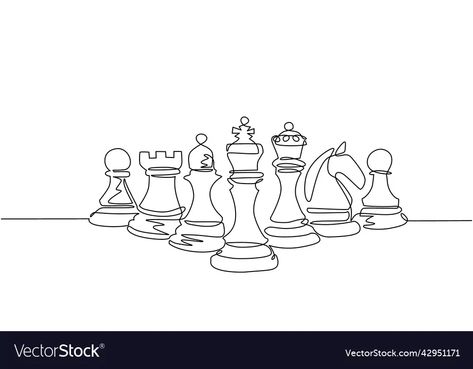 Single one line drawing chess pieces aligned vector image Chess Tattoo, Single Line Drawing, One Line Drawing, Continuous Line Drawing, Continuous Line, Single Line, Chess Pieces, King Queen, Transparent Png