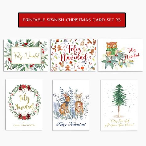 Spanish Christmas Greetings, Spanish Christmas Cards, Christmas Card Printable, Spanish Christmas, Christmas Card Set, Merry Happy, Printable Christmas Cards, Cards Printable, Navidad Christmas