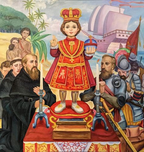 https://flic.kr/p/Rfdw2P | Santo Niño de Cebu | The statue of the Holy Child of Cebu is the oldest Christian image in the Philippines, brought to Cebu in 1521 by Magellan. A feast was accorded to the image for the 3rd Sunday of January. This painting is in the Augustinian convent in Manila. Sto Nino Drawing, Pagkakaisa Poster, Sto Nino De Cebu Images, Filipino Paintings Philippines, Precolonial Philippines Art, First Mass In The Philippines, Sto Nino, Senate Of The Philippines, Sinulog Festival