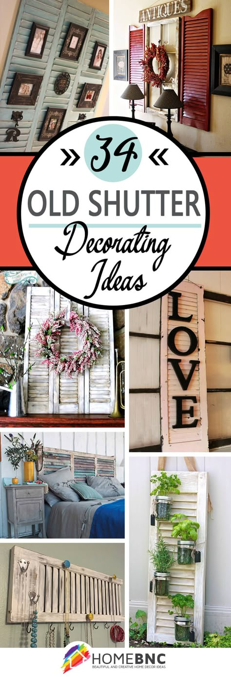 Shutters Repurposed Decor, Shutter Projects, Repurposed Headboard, Shutter Decor, Diy Shutters, Old Shutters, Dekor Diy, Old Doors, Easy Home Decor