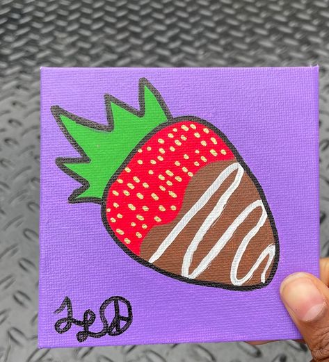 Things To Paint On Canvas Trippy Simple, Food Painting Canvas, Easy Things To Paint Pink, Easy Food Paintings, Alcohol Painting On Canvas, Strawberry Painting Ideas, Cute Simple Canvas Paintings, Food Painting Easy, Food Painting Ideas