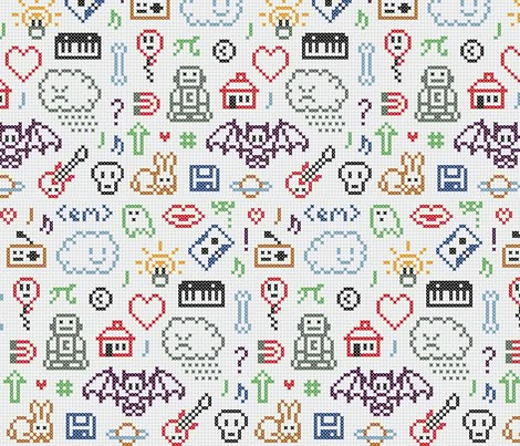 Cross stitch coolness fabric by richheartpixels on Spoonflower - custom fabric Pixel Icons, Tiny Cross Stitch, 8bit Art, Tiny Cross, Stitch Fabric, Mini Cross Stitch, Hama Bead, Beaded Cross Stitch, Mini Cross