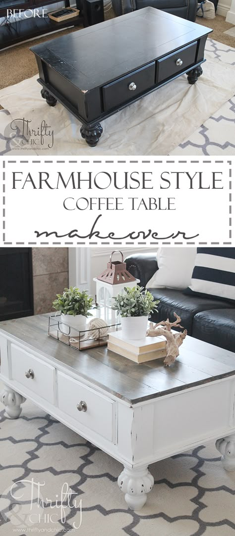 Farmhouse style coffee table makeover. How to update an old coffee table into a cute farmhouse style one! With Minwax Classic Grey Stain Farmhouse Style Coffee Table, Diy Farmhouse Coffee Table, Coffee Table Makeover, Old Coffee Tables, Furnitur Ruang Keluarga, Style Coffee Table, Coffee Table Farmhouse, Classic Grey, Table Makeover