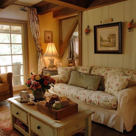 12 Cottage Living Room Ideas: Create a Cozy and Charming Space with Style | Florgeous Vintage Interior Design Cottage Style, Interior Design Cottage Style, English Cottage Style Living Room, Country Apartment Decor, Country Apartment, Coastal Modern Living Room, Interior Design Cottage, Cottage Core Living Room, English Cottage Living Room