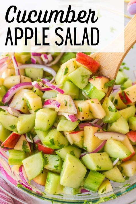 This Apple Cucumber Salad is a crisp, refreshing dish perfect for any occasion. With a simple tangy vinaigrette and the natural sweetness of apples, it's quick to make and full of flavor. Enjoy it as a light lunch or a tasty side! Apple Cucumber Recipes, Healthy Recipes With Cucumbers, Celery And Cucumber Salad, Healthy Cucumber Salad Clean Eating, Cucumber And Apple Salad, Apple Cucumber Salad, Cucumber Apple Salad, Sunshine Salad, Apple Salad Recipe Easy