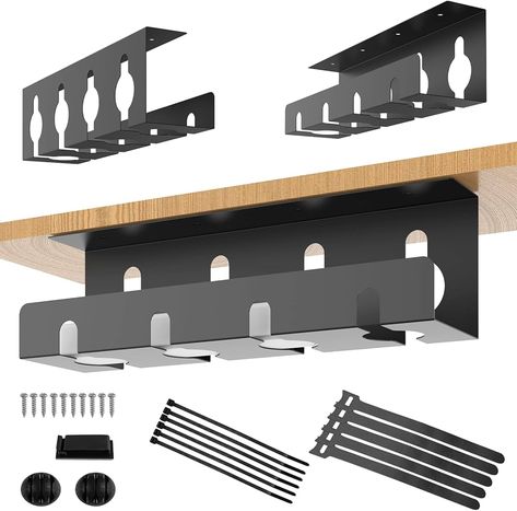 Amazon.com: Cable Management Under Desk, 2 Pack 15.75 inch Metal Cable Management Tray Table Cable Raceway for Office & Home with Wire Organizer and Desk Cord Organizer Black : Electronics Desk Cable Management Hiding Cords, Gaming Interior, Cable Management Ideas, Desk Management, Cable Management Diy, Tech Home Office, Hide Electrical Cords, Under Desk Cable Management, Workstation Table