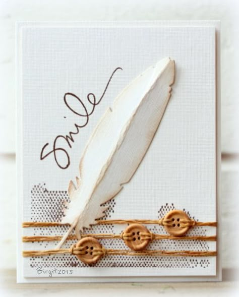 Feather Cards, Paper Bird, Make Paper, Beautiful Handmade Cards, Bird Cards, Button Cards, Stamp Art, Fall Cards, Pretty Cards