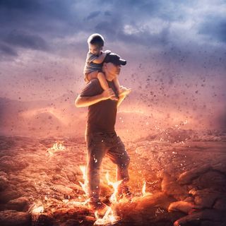 Father Sacrifice For Son, Father Carrying Son, Father Art, Fire Stock, Surreal Photos, Photoshop Pics, Christian Artwork, Prophetic Art, Anime Muslim