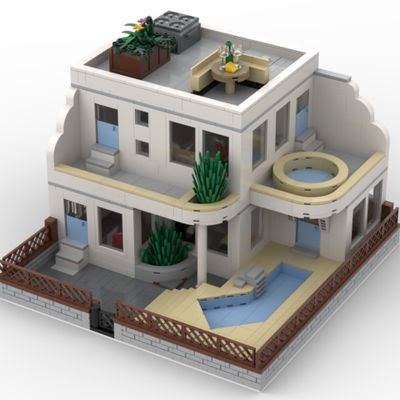 LEGO IDEAS - A Home Away From Home Greek Exterior, Lego Mansion, Lego Structures, Lego Play, Lego House Ideas, Instructions Lego, Lego Furniture, Lego Challenge, Pool And Hot Tub