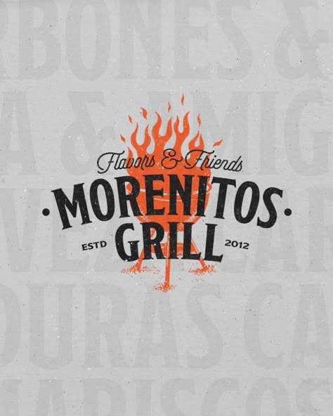 BRANDING -Morenitos Grill :: Behance Grill Graphic Design, Cooking Graphic Design, Bbq Logo Design, Restaurants Branding, Bar And Grill Logo, Grill Illustration, Deli Branding, Lettering Examples, Cook Logo