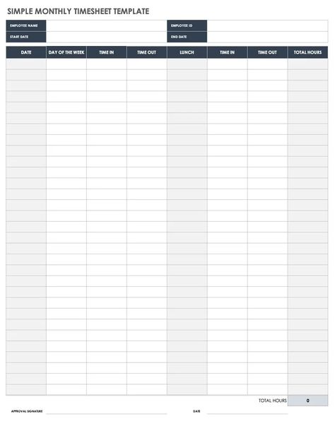 Free Monthly Timesheet & Time Card Templates | Smartsheet Time Card Template, Employee Time Sheet, Excel Ideas, Timesheet Template, Time Sheet, Sign Language Alphabet, Card Templates Free, Google Sheets, Templates Free Download