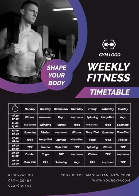 Gym Timetable, Fitness Schedule, Gym Schedule, Body Combat, Presentation Maker, Pilates Body, Gym Logo, Logo Shapes, Invitation Maker