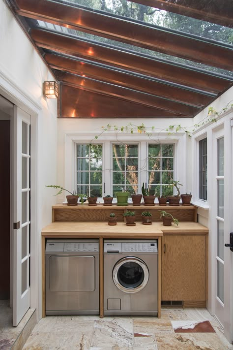 Laundry Room On Porch, Mud Room Extension, Patio Laundry Room Ideas, Outdoor Laundry Rooms Patio, Laundry Room In Sunroom, Conservatory Laundry Room, Porch Laundry Room Ideas, Laundry Porch Ideas, Exterior Laundry Area