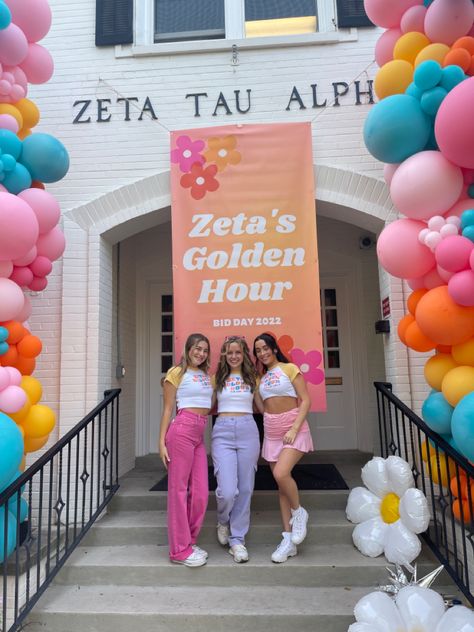 Golden Hour Sorority Theme, Golden Hour Bid Day Theme, Golden Hour Bid Day, Rush Week Outfits, Sorority Rush Themes, Sorority Themes, Rush Themes, Recruitment Themes, Groovy Party