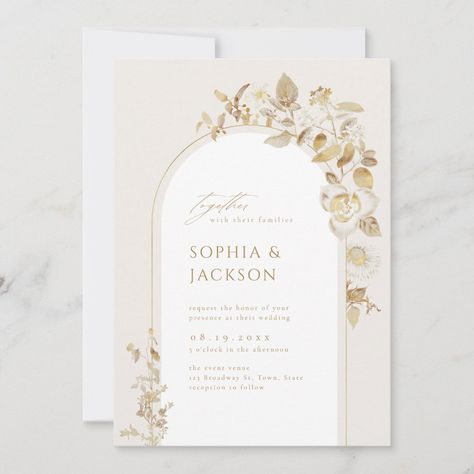 Elegant Gold Botanical Floral Arch Wedding Invitation Modern Luxe Wedding, Modern Bridal Shower Invitations, Floral Arch Wedding, Modern Baby Shower Invitations, Garden Baby Showers, Arch Shape, Modern Bridal Shower, Arch Wedding, Romantic Garden Wedding