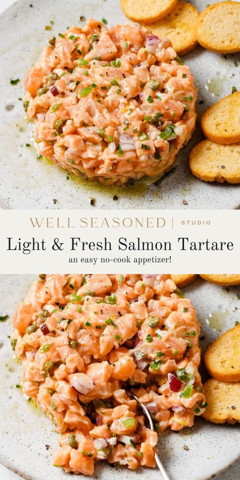 Light Fish Recipes, Quebec Food, Salmon Appetizer Recipes, 2024 Plan, Sashimi Recipe, Tartare Recipe, Salmon Appetizer, Salmon Tartare, Salad Greens