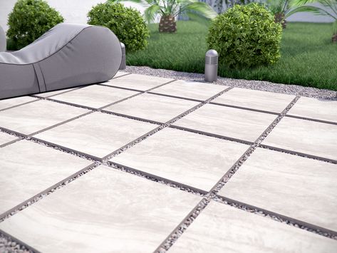 Praia Grey Porcelain Pavers | Arterra Porcelain Pavers Porcelain Patio, Grey Pavers, Front Path, Outside Flooring, Porcelain Pavers, Outdoor Pavers, Paver Designs, Pavers Backyard, Patio Pavers Design