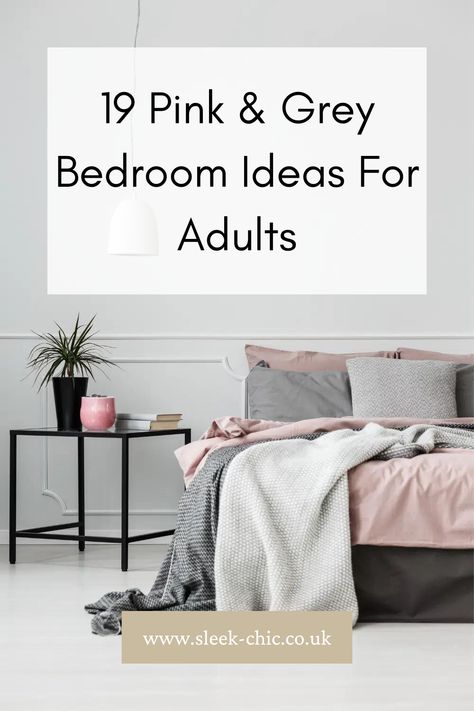 Cozy Gray And Pink Bedroom Ideas, Pink And Grey Master Bedrooms Decor, Gray Bedroom Ideas With Pop Of Color Pink, Blush Gray And Gold Bedroom, Dark Grey And Blush Bedroom, Grey And Pink Bedding Ideas, Grey Bedroom Pink Accents, Master Bedrooms Pink And Grey, Gray Bedding With Pink Accents