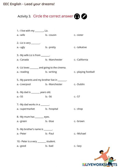 Listening Skills Worksheets, Live Worksheet, Esl Reading, Listening Test, Family Series, Year 5, English As A Second Language (esl), English As A Second Language, Listening Skills