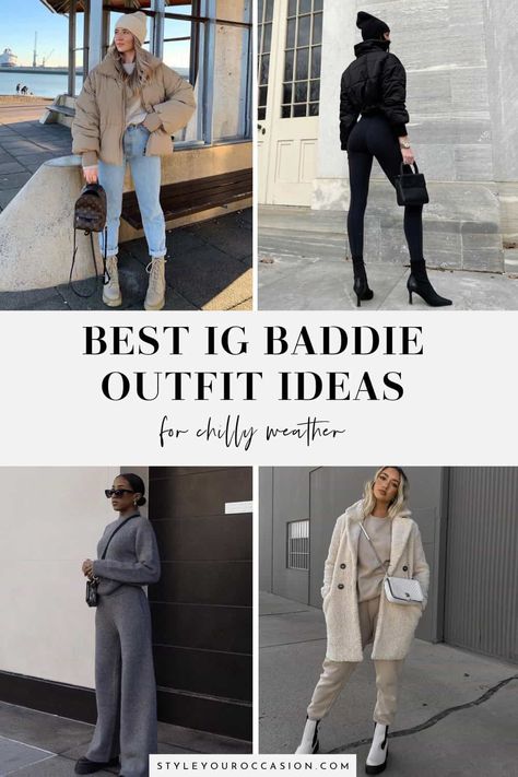 Looking for baddie outfits? Get the winter baddie outfits aesthetic with these chic, casual, and stylish insta baddie fits for cold weather. There's cute baddie outfits, chill baddie outfits, and everything in between - think cozy comfort with a side of glam. Fits For Cold Weather, Outfits For Chilly Weather, Baddie Outfits Aesthetic, Winter Lounge Outfit, Baddie Winter Outfits Cold, Insta Baddie Fits, Chill Baddie Outfits, Winter Baddie Outfits, Fall Outfits Baddie