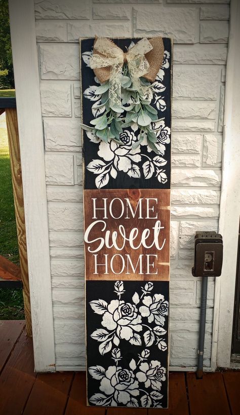 Large Porch Signs, Wooden Porch Signs, Midcentury Cottage, Boho Porch, Porch Boards, Porch Leaners, Cottage Remodel, Wooden Creations, Home Sweet Home Sign