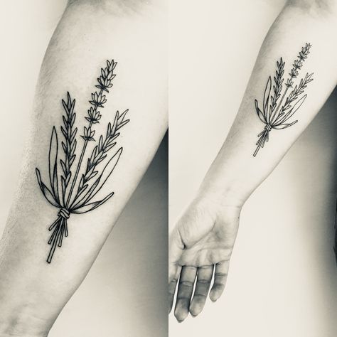 Herb bundle tattoo #minimalist #singleline #herbs #lavender #rosemary  #sage Rosemary And Lavender Tattoo, Russian Sage Tattoo, Sage Brush Tattoo, Rosemary And Rose Tattoo, Sage Bundle Tattoo Drawing, Sage And Lavender Tattoo, Herb Bundle Tattoo, Lavender Bundle Tattoo, Salt Rosemary Lavender Love Tattoo