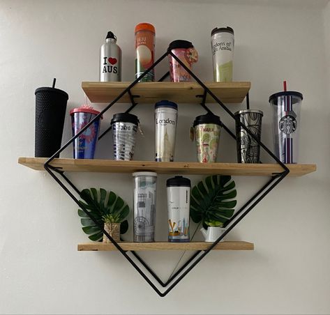 Starbucks Tumbler Shelf, Tumbler Display, Collection Display, Hanging Shelf, Starbucks Tumbler, Own Style, Hanging Shelves, Displaying Collections, Home Interior