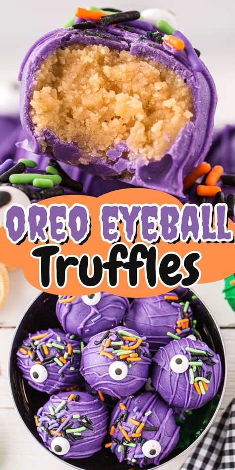 Monster Desserts, Halloween Oreo Balls Recipe, Truffles Recipes, Halloween No Bake Cookies, Oreo Truffles Halloween, Oreo Eyeballs, Halloween Cake Truffles, Easy Halloween Treats For Party, Easy Halloween Desserts For Parties