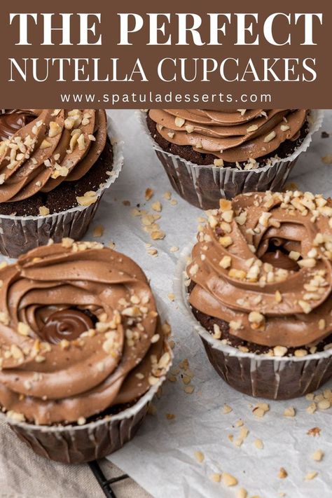 Perfect Nutella Cupcakes Hazelnut Cupcakes Recipes, Nutella Cupcakes Recipe, Hazelnut Cupcakes, Nutella Frosting, Paris Bakery, Nutella Cupcakes, Cupcake Videos, Moist Cupcakes, Large Cupcake