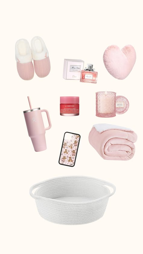 burr basket | christmas basket | pink christmas | pink girl aesthetic | pink christmas aesthetic | christmas aesthetic | burrr basket inspo | burr basket inspo | christmas basket inspo | uggs | cozy vibes | cozy winter | winter aesthetic | Christmas Girl Baskets, Pink Burr Basket Ideas, Pink Burr Basket, Pink Brrr Basket, Pink Christmas Basket, Burr Basket Ideas Christmas, Burr Basket Ideas Christmas Pink, Pink Bur Baskets, Bur Basket Christmas