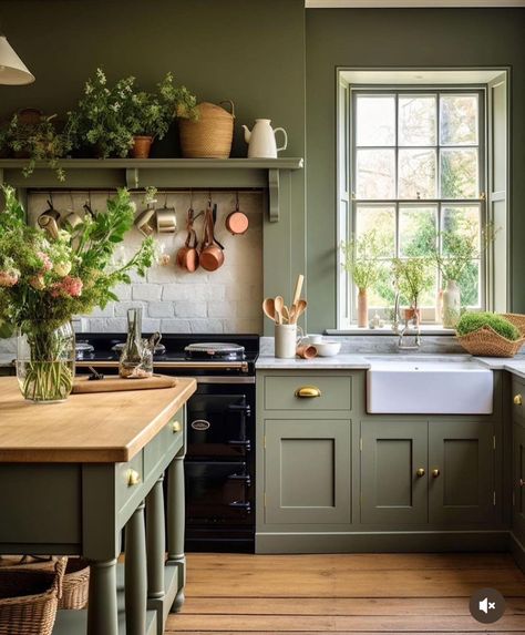 Sage Green Kitchen Ideas, Green Kitchen Ideas, Green Kitchen Island, Green Appliances, Sage Kitchen, Herbal Garden, Kitchen Cabinet Inspiration, Green Backsplash, Green Accent Walls