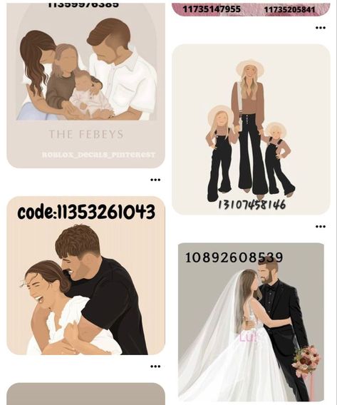 Couple Photo Decals Bloxburg, Aesthetic Bloxburg Family Picture Codes, Roblox Photo Ids Family, Cute Bloxburg Family Picture Codes, Berry Avenue Codes Pictures Aesthetic Family, Bloxburg Mom Avatar, Pic Codes For Berry Ave Family, Brown Aesthetic Bloxburg Picture Codes, Wedding Decals Bloxburg