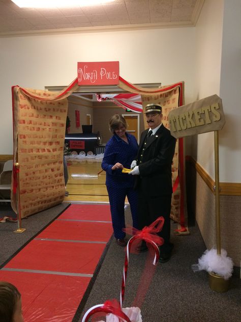 Polar Express School Event, Polar Express Scenes, Polar Express Event Ideas, Polar Express Fundraiser, Polar Express At School, Polar Express Santa Pictures, Polar Express Entrance, Polar Express Themed Christmas Party, Polar Express Day Decorations